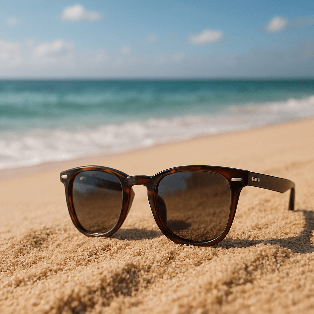 Stylische Sonnenbrille am Strand