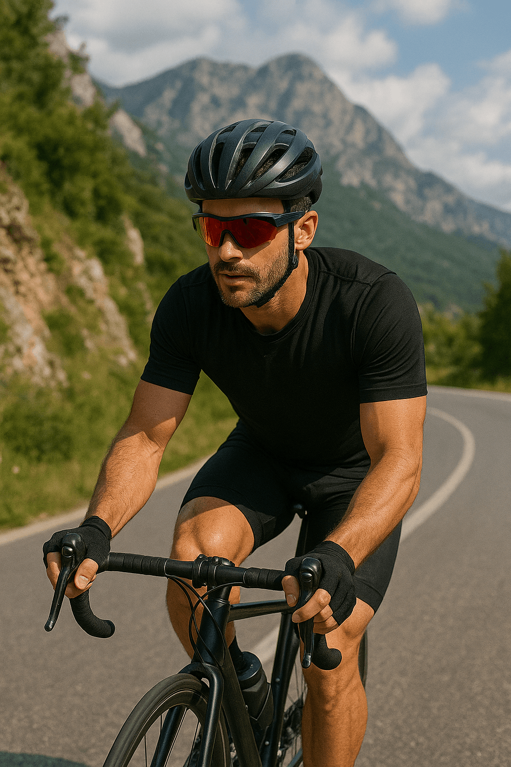 Sportler mit Sportbrille beim Radfahren